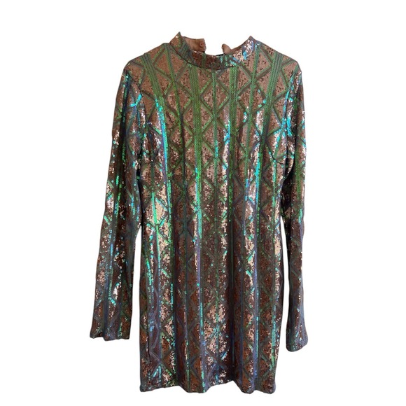 NWT‎ Fashion Nova XL Sequin pink/irredescent dress - Picture 1 of 6